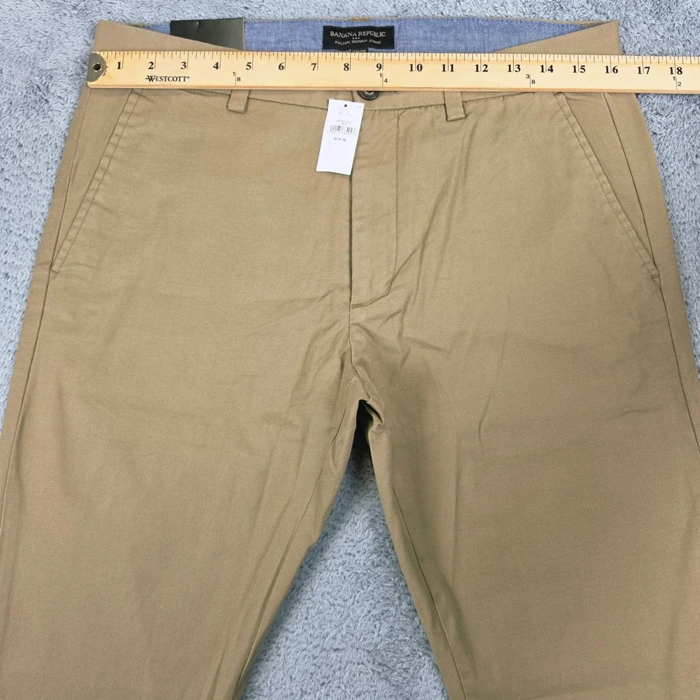 Banana Republic Fulton Skinny Chino Pants Mens 32x36 Khaki Stretch Casual NWT